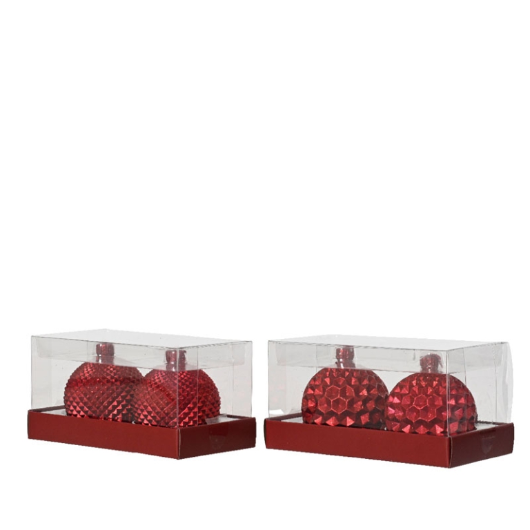 CANDELA SFERA D6CM 2 PEZZI   ROSSO SOGGETTI ASSORTITI