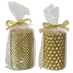 CANDELA CILINDRO ORO     D6,5H10CM SOGGETTI ASSORTITI