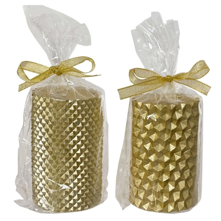 CANDELA CILINDRO ORO     D6,5H10CM SOGGETTI ASSORTITI