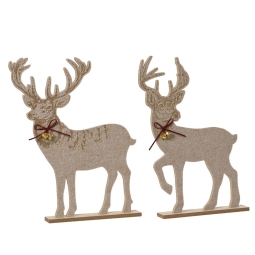 DECORO RENNA H40CM FELTRO BASE LEGNO SOGGETTI ASSORTITI