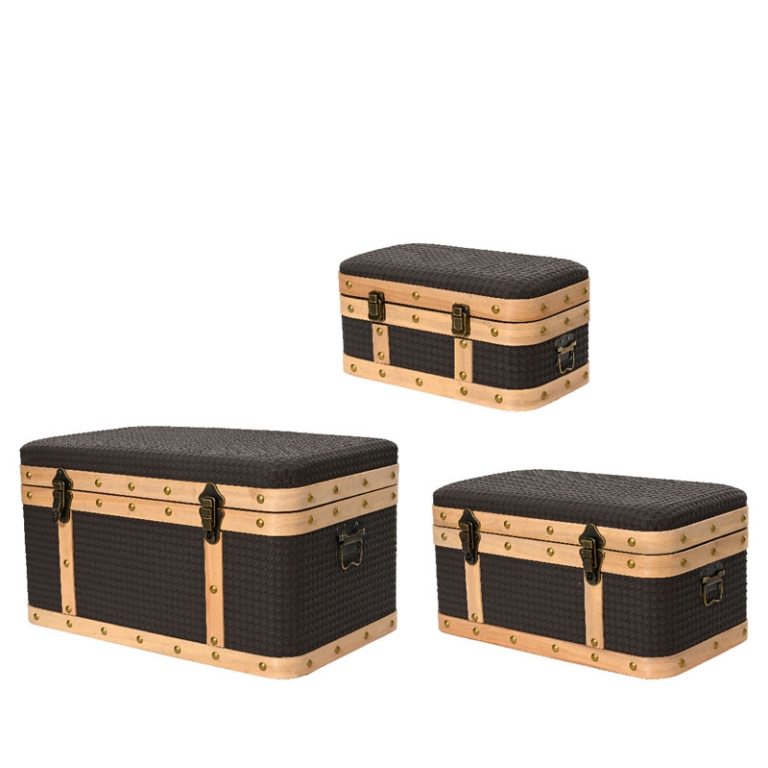 BAULE SET 3PZ CHIUSURA A GANCIO FINITURE LEGNO