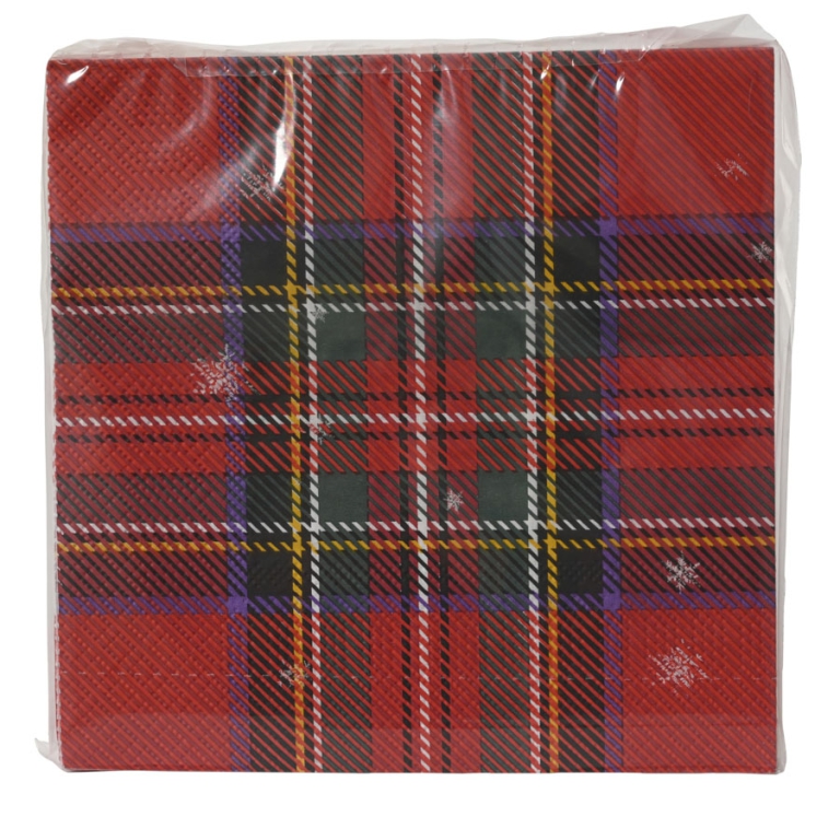 TOVAGLIOLI NATALE 20PZ 33X33 SCOZZESE ROSSO-VERDE