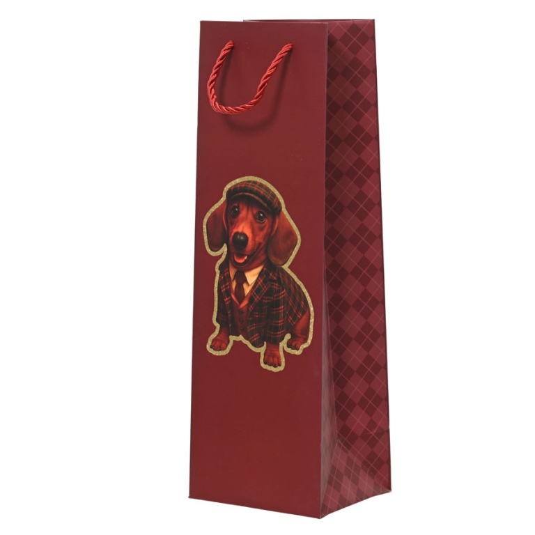 SHOPPER 12X10H36CM NATALE ROSSO DECORO BASSOTTO