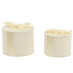 SCATOLE TONDE CREMA C/FIOCCO 2PZ VELLUTO E STRASS