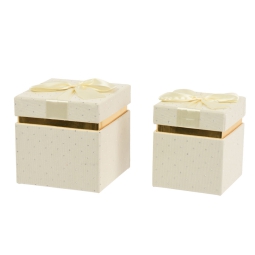 SCATOLE QUADRATE CREMA C/FIOCCO 2PZ VELLUTO STRASS