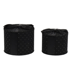 SCATOLE TONDE NERE C/FIOCCO 2PZ VELLUTO E STRASS