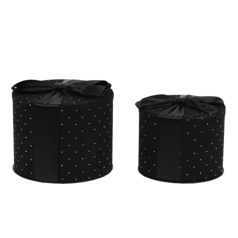 SCATOLE TONDE NERE C/FIOCCO 2PZ VELLUTO E STRASS