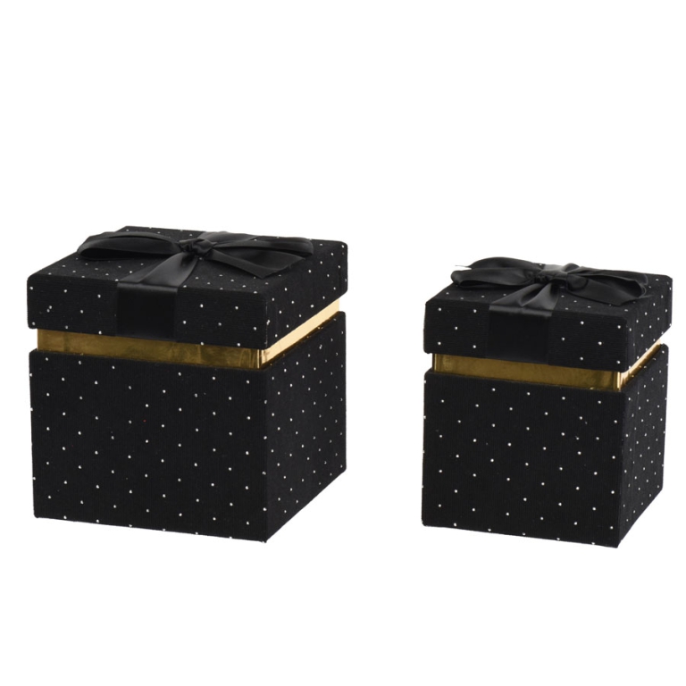 SCATOLE QUADRATE NERO C/FIOCCO 2PZ VELLUTO STRASS