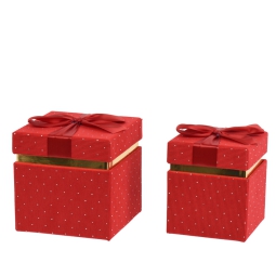 SCATOLE SET 2PZ FLOCCATE ROSSE CON BRILLANTINI