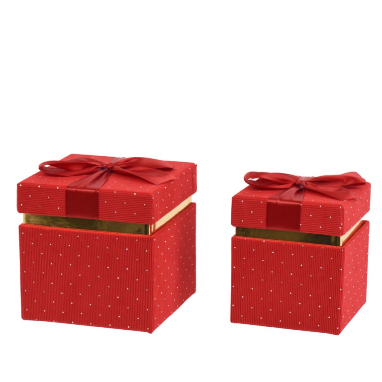 SCATOLE SET 2PZ FLOCCATE ROSSE CON BRILLANTINI
