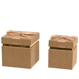 SCATOLE QUADRATE BEIGE C/FIOCCO 2PZ VELLUTO STRASS