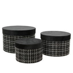 SCATOLE TONDE NERO/BIANCO SET 3PZ TWEED VELLUTO