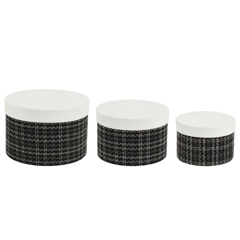 SCATOLE TONDE NERO/BIANCO SET 3PZ TWEED VELLUTO 2