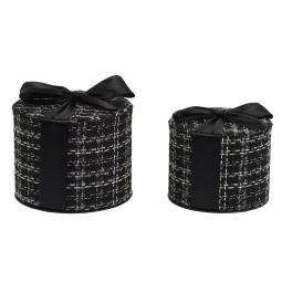 SCATOLE TONDE NERO/BIANCO C/FIOC. SET 2PZ TWE.VELL