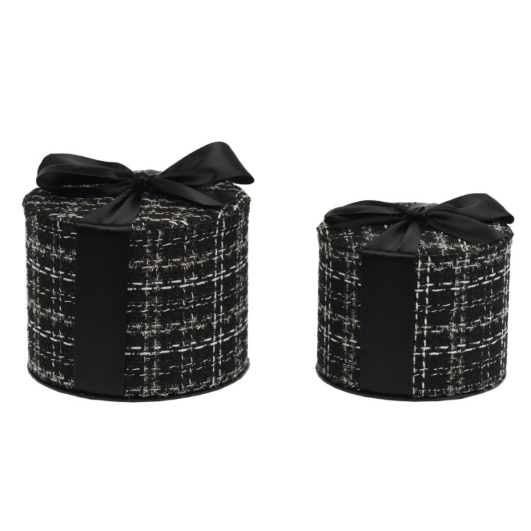 SCATOLE TONDE NERO/BIANCO C/FIOC. SET 2PZ TWE.VELL