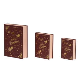 SCATOLA A LIBRO SET 3PZ  BORDEAUX E ORO