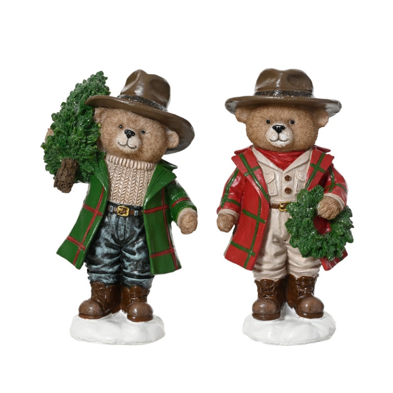 DECORO ORSO H14CM CON CAPPELLO E ALBERO SOGGETTI ASSORTITI