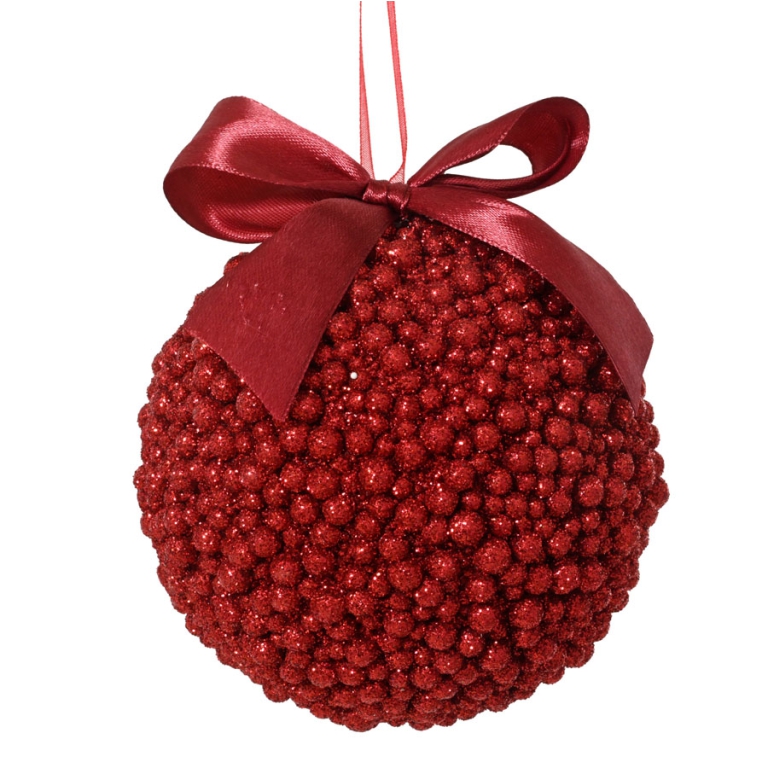SFERA D10CM ROSSA CON FIOCCO E APPLICAZIONI