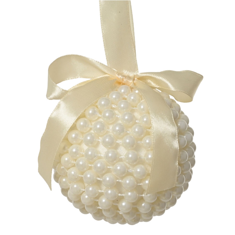 SFERA D100MM AVORIO DECORO PERLE CON FIOCCO