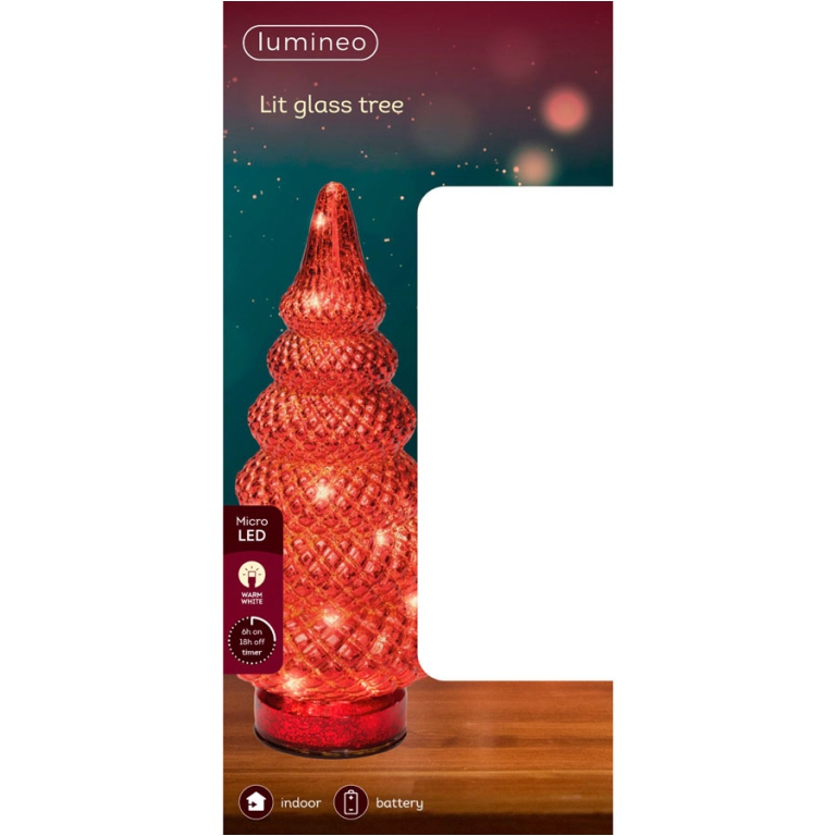 ALBERO ROSSO LED LUCE BIANCA H25,5CM 15L 3