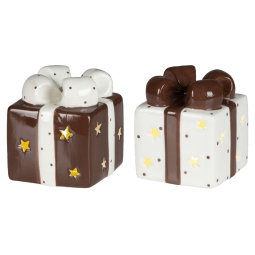 PACCO REGALO LED H10CM IN GRES 2 COLORI ASSORTITI