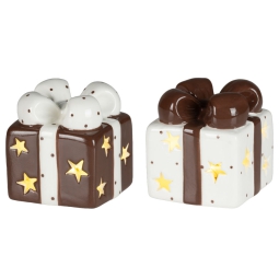 PACCO REGALO LED H7,5CM IN GRES 2 COLORI ASSORTITI