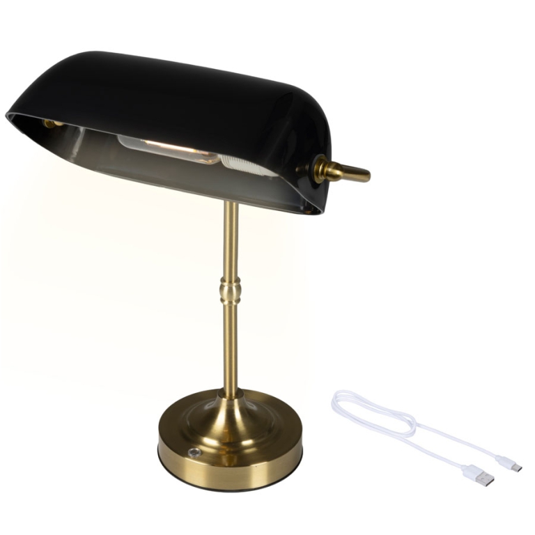 LAMPADA DA TAVOLO RICARICABILE METALLO NERO E ORO