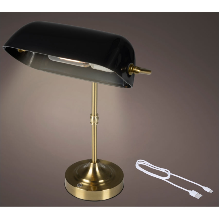 LAMPADA DA TAVOLO RICARICABILE METALLO NERO E ORO 2