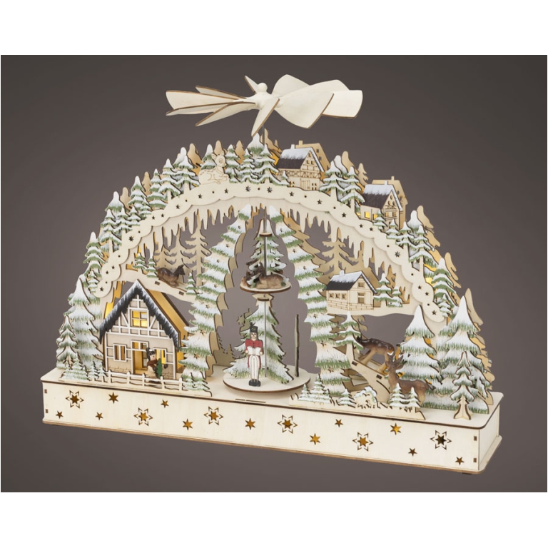 SCENARIO LED 50X11H38CM  LEGNO PAESAGGIO GIRANDOLA