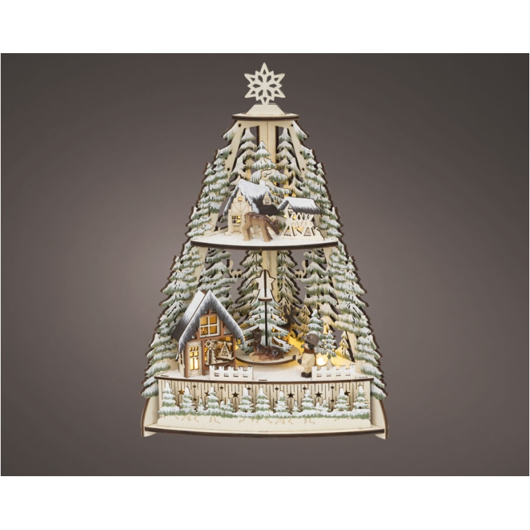 SCENARIO LED 24X13,5H35CM LEGNO PAESAGGIO ALBERO