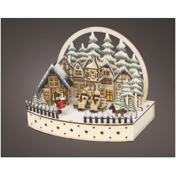 SCENARIO LED 22X15H18,5CM LEGNO PAESAGGIO PALAZZI