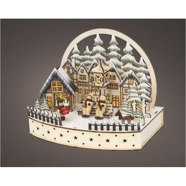 SCENARIO LED 22X15H18,5CM LEGNO PAESAGGIO PALAZZI