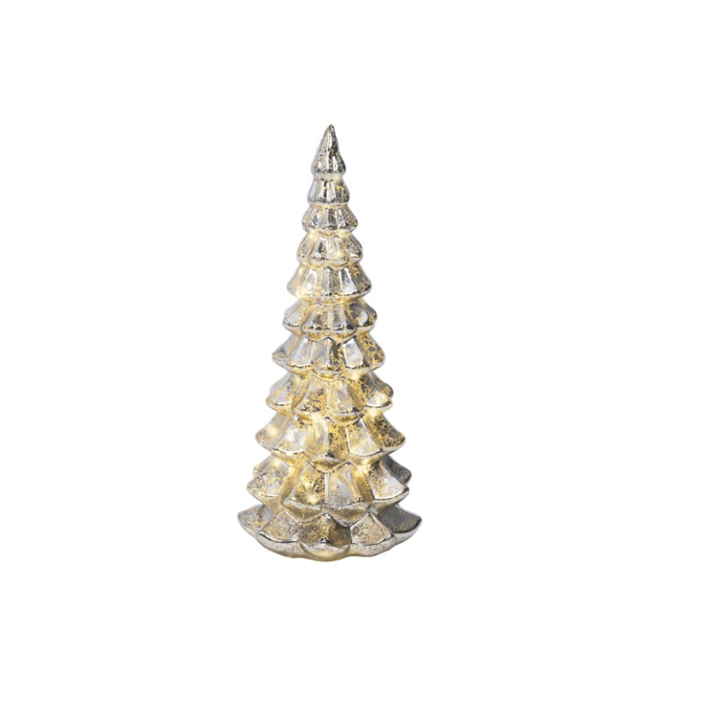 ALBERO VETRO ARGENTATO MICRO LED LUCE CALDA H32CM 2