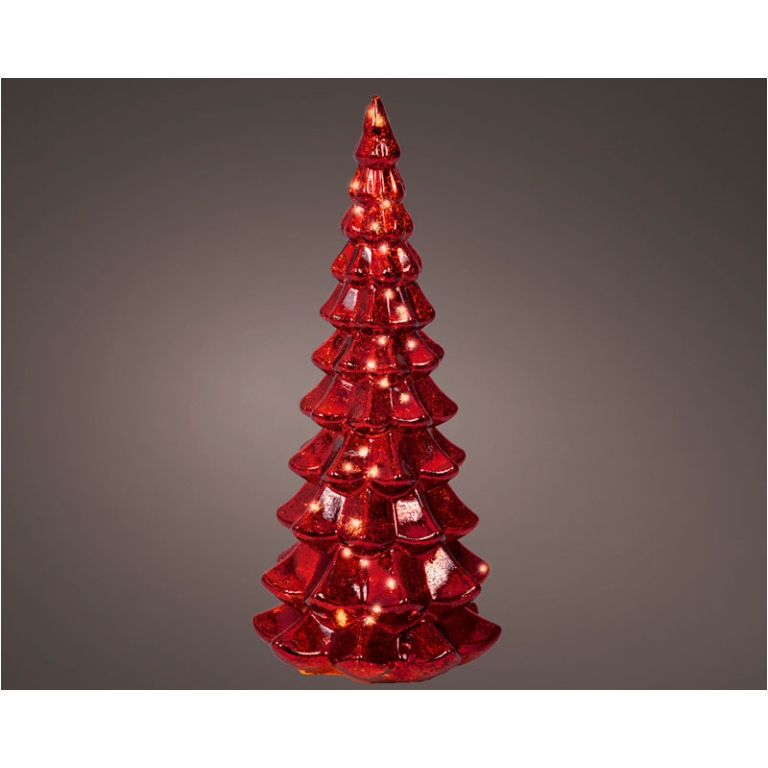 ALBERO VETRO ROSSO MICRO LED LUCE CALDA H32CM