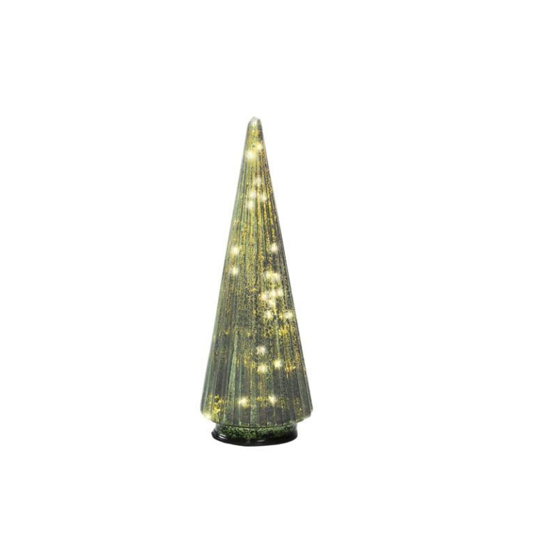 ALBERO VETRO VERDE MICRO LED LUCE CALDA H31CM 2