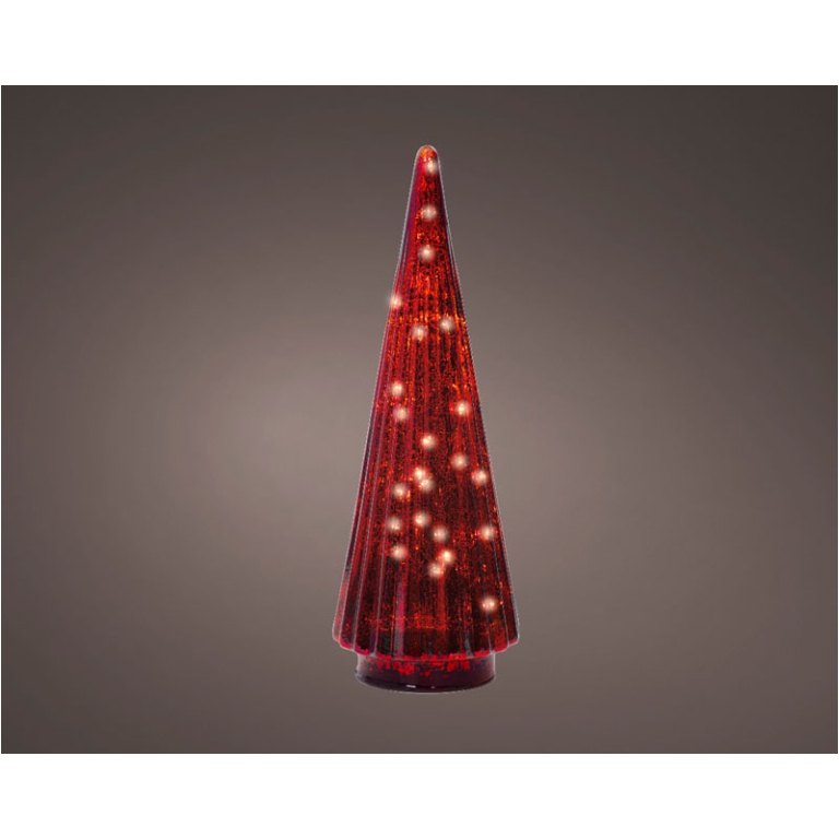ALBERO VETRO ROSSO MICRO LED LUCE CALDA H31CM