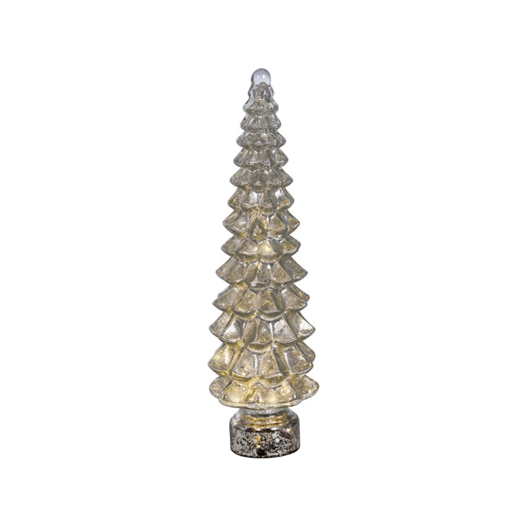 ALBERO VETRO ARGENTATO MICRO LED LUCE CALDA H55CM 2