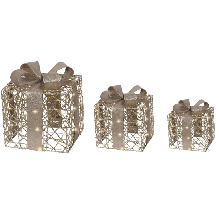 SCATOLA FIOCCO 65 LED ORO SET 3PZ