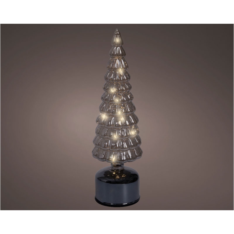 ALBERO VETRO GRIGIO MICRO LED LUCE CALDA H34CM