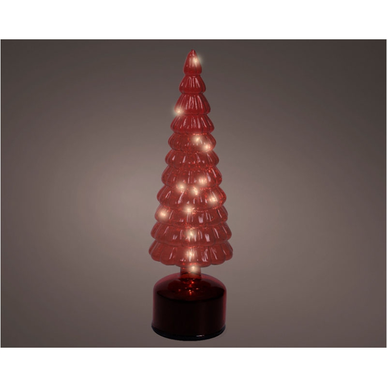 ALBERO VETRO ROSSO MICRO LED LUCE CALDA H34CM