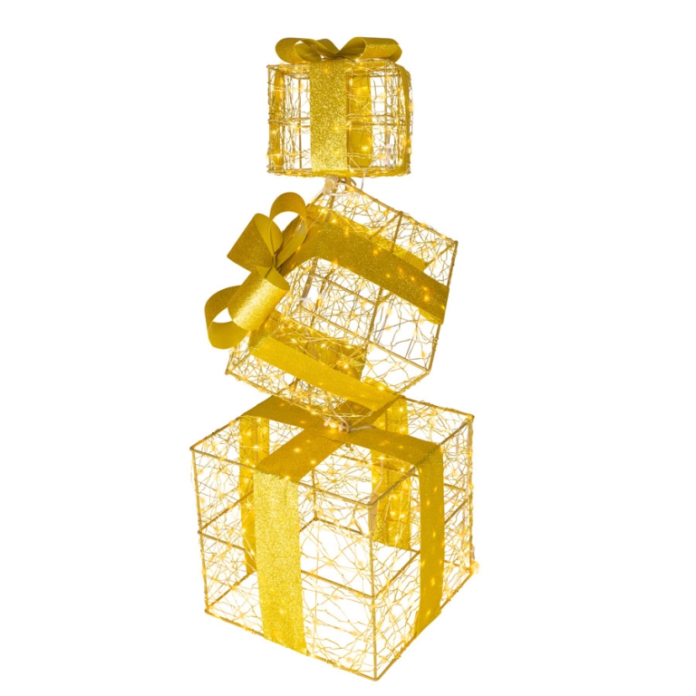 SCATOLA CON FIOCCO 800 LED ORO 25X25XH73CM