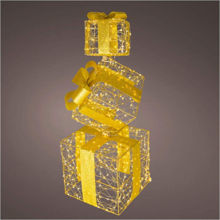 SCATOLA CON FIOCCO 800 LED ORO 25X25XH73CM 2