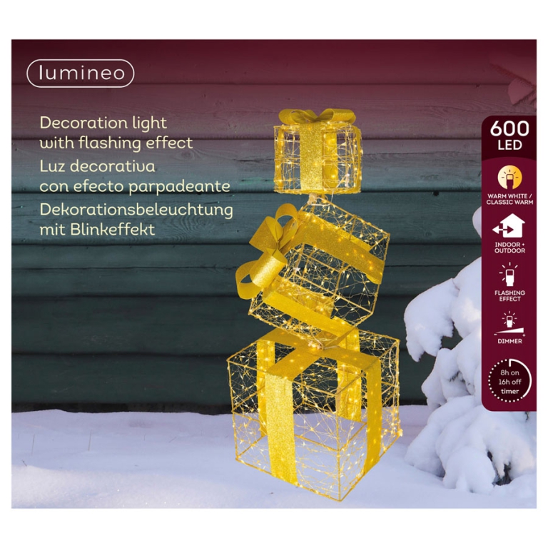 SCATOLA CON FIOCCO 800 LED ORO 25X25XH73CM 3