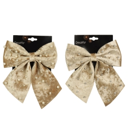 FIOCCO TESSUTO 24CM ORO  CHIARO CON PERLE