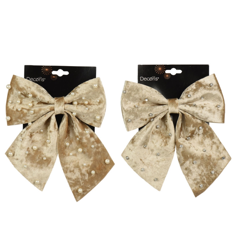 FIOCCO TESSUTO 24CM ORO  CHIARO CON PERLE