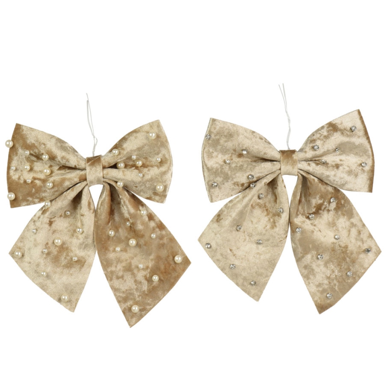 FIOCCO TESSUTO 24CM ORO  CHIARO CON PERLE 2