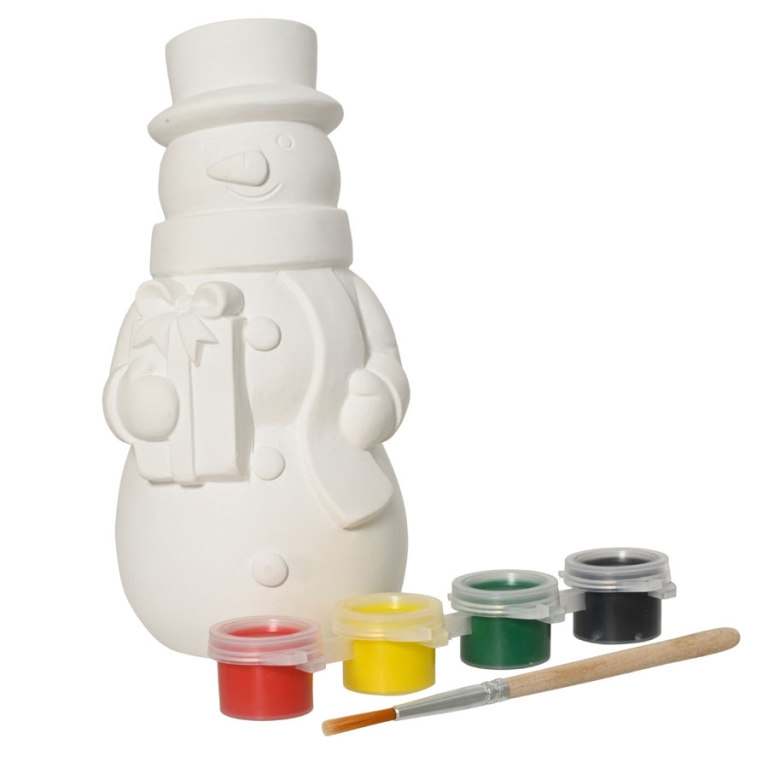 SET COLORI PUPAZZO NEVE  GESSO H13CM CON TEMPERE