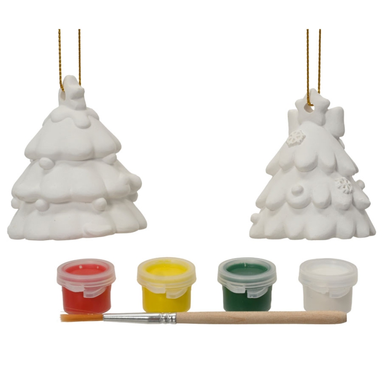SET COLORI 2 ALBERI NATALE GESSO H7CM CON TEMPERE