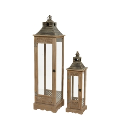 LANTERNA SET 2PZ H64,5+H99CM LEGNO NATURALE