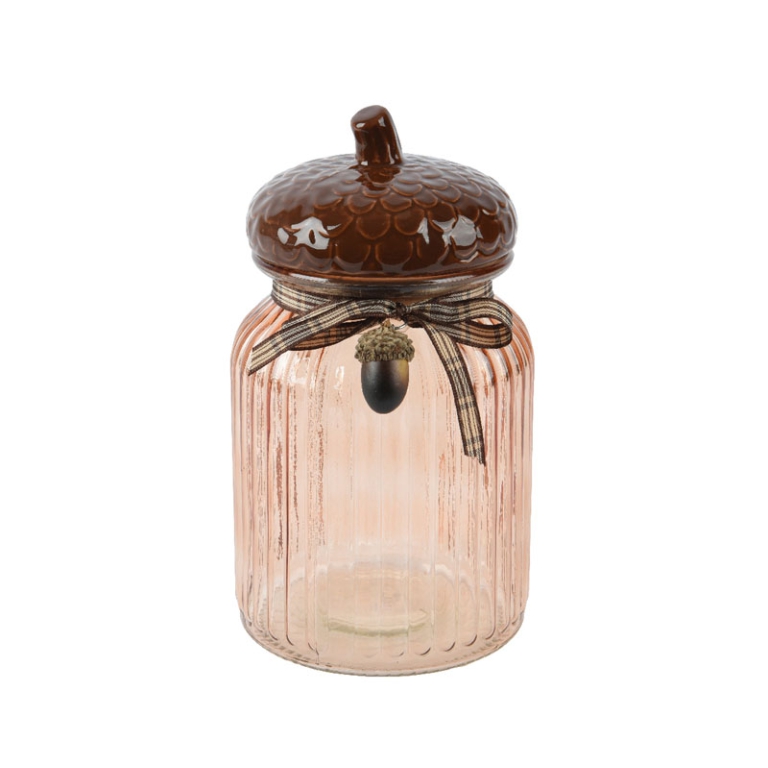 GIARA VETRO H20CM CON    TAPPO DECORO GHIANDA
